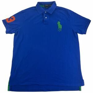 Polo Ralph Lauren Men's XL Custom Fit Blue Polo #3 Embroidered Big Pony rn41381